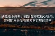 别急着下判断，别急着卸载糖心视频，你可能只是没看懂素材管理的效率