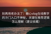 别再用老办法了：糖心vlog在线教学的冷门入口不神秘，关键在推荐逻辑怎么理解（建议收藏）