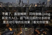不藏了，直接摊牌：同样做糖心vlog新官方入口，起飞和沉底的分水岭就是互动引导的反效果（看完你就懂）