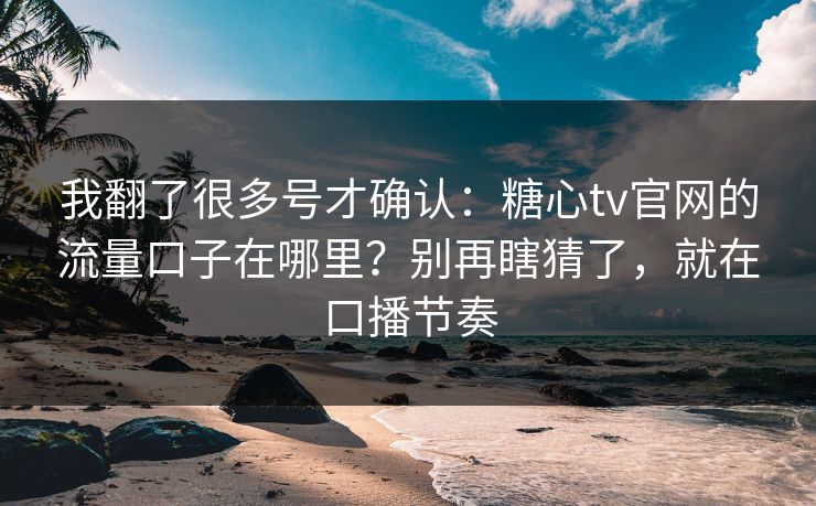 我翻了很多号才确认：糖心tv官网的流量口子在哪里？别再瞎猜了，就在口播节奏