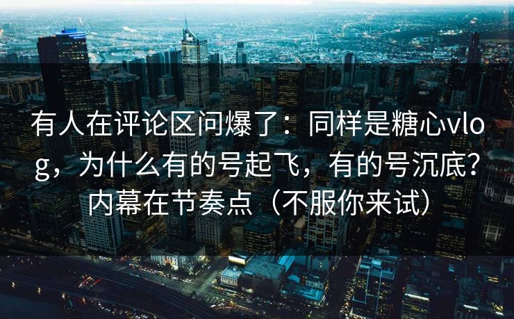 有人在评论区问爆了：同样是糖心vlog，为什么有的号起飞，有的号沉底？内幕在节奏点（不服你来试）