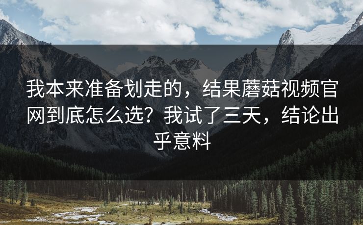 我本来准备划走的，结果蘑菇视频官网到底怎么选？我试了三天，结论出乎意料