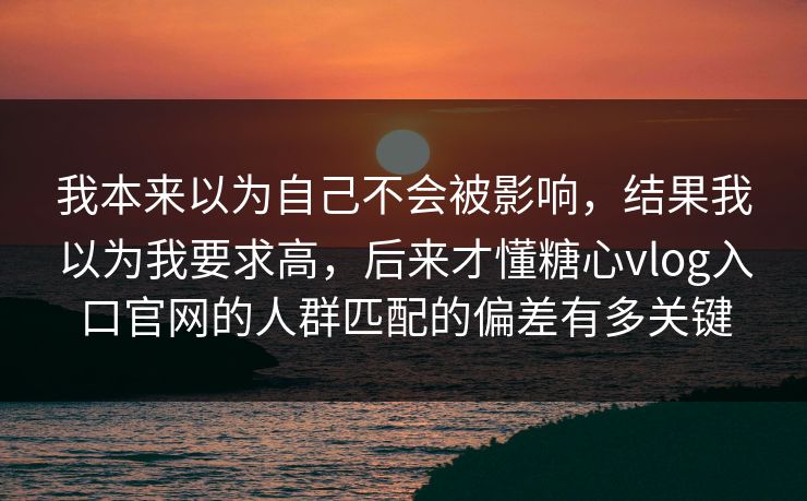 我本来以为自己不会被影响，结果我以为我要求高，后来才懂糖心vlog入口官网的人群匹配的偏差有多关键