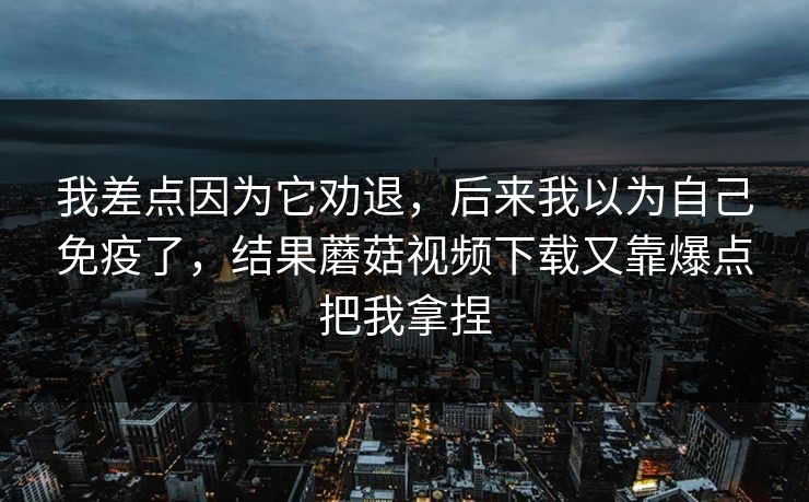 我差点因为它劝退，后来我以为自己免疫了，结果蘑菇视频下载又靠爆点把我拿捏