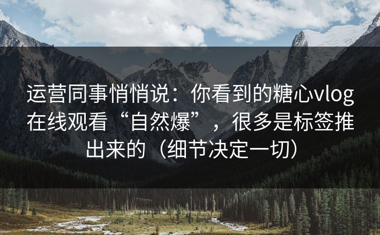 运营同事悄悄说：你看到的糖心vlog在线观看“自然爆”，很多是标签推出来的（细节决定一切）